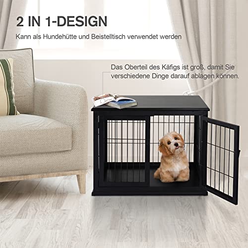 PawHut Hundekäfig Möbel mit 2 Eingängen Moderne MDF Hundebox für Zuhause Indoor Hundehütte für mittelgroße und kleine Hunde bis zu 20 kg Hundehaus 58,5x81x66 cm Schwarz