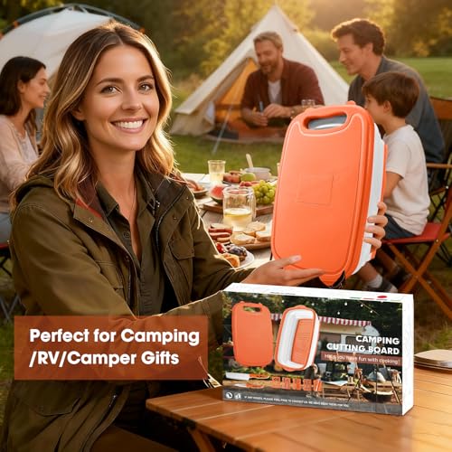 Image of Gintan Camping Cutting Board, 9-in-1 Collapsible Chopping Board with Colander, Kitchen Vegetable Washing Basket for Camping, Camping Gifts Camping Accessories for RV Campers (orange)