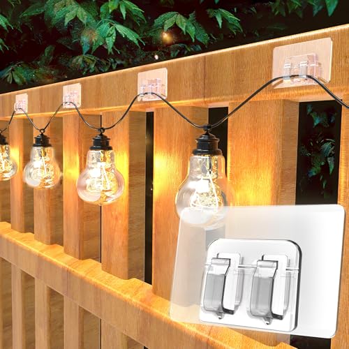 AFFAVON 50 Crochets Adhésifs pour Guirlandes Lumineuses Extérieures, Installation Sans Outils, Imperméables, Résistants aux UV, Support de Câbles pour...