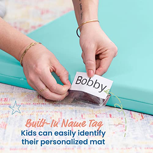 Image of ECR4Kids SoftZone Rainbow Rest Time Mat with Name Tag, Sleeping Pad, Seafoam, 5-Piece