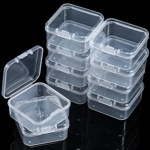 Image of 4-Pack Mini Clear Plastic Storage Boxes with Hinged Lids - Transparent Organizer Containers for Jewelry, Beads, Crafts, Pills, Earplugs, and Small Items - Sturdy Square Cases (1.7 x 1.7 inches)