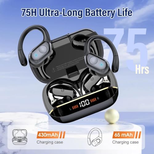 Image of Qecnato 75H Sports Wireless Earbuds Bluetooth 5.4 Headphones Stereo, Black
