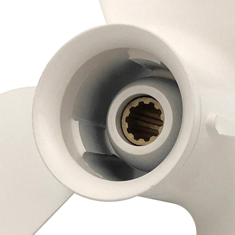 Elica In Alluminio Bianca 3 Pale 664-45945-00-EL 9 7/8 X 10 1/2 Pollici 10 Scanalature Rotazione R Compatibile Con Fuoribordo 20-30 HP