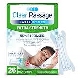 Clear Passage Nasenstreifen, extra stark, klar, 26 Karat, funktioniert sofort, um den Schlaf zu verbessern, Schnarchen zu reduzieren und verstopfte Nase aufgrund von Erkältungen und Allergien zu