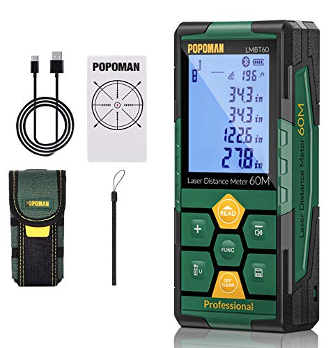 Laser Measure 196ft, POPOMAN Rechargeable with Bluetooth Laser Distance Meter, Intelligent House App for JoyPlan, 2.25' LCD Backlit, Measure Distance, Area, Volume, Pythagoras Measurement Tool