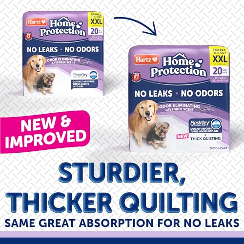 Image of Hartz Home Protection Super Absorbent Odor Eliminating Lavender Scented No Leak Dog Pads, XXL 20 Count (Pack of 3)