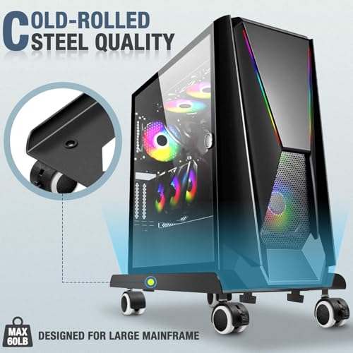 Seloom Computer Tower Stand, Adjustable PC Stand, Heavy-Duty Mobile CPU Tower Holder with Rolling Caster Wheels, Fits Most Gaming Desk Floor by Seloom - Image 3