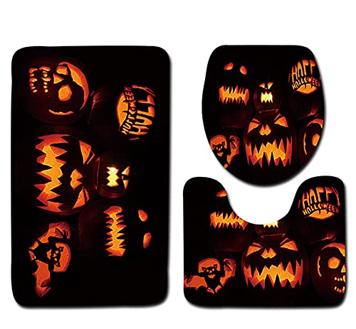 YouTownEU Badematten Set 3 Stück Badteppich Set Halloween Druck Toilettenmatten Set No Silp Cover Badematte…