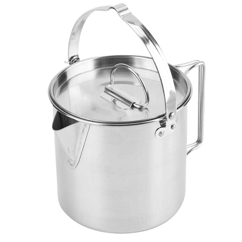 Pasamer1.2L Camping Tea Kettle, Outdoors Camping Pot Portable Folding Hiking Pot Stainless Steel Kettle Cookware Coffee Tea Picnic Camping Pot with Lids for Hiking Backpacking Picnic, Silver