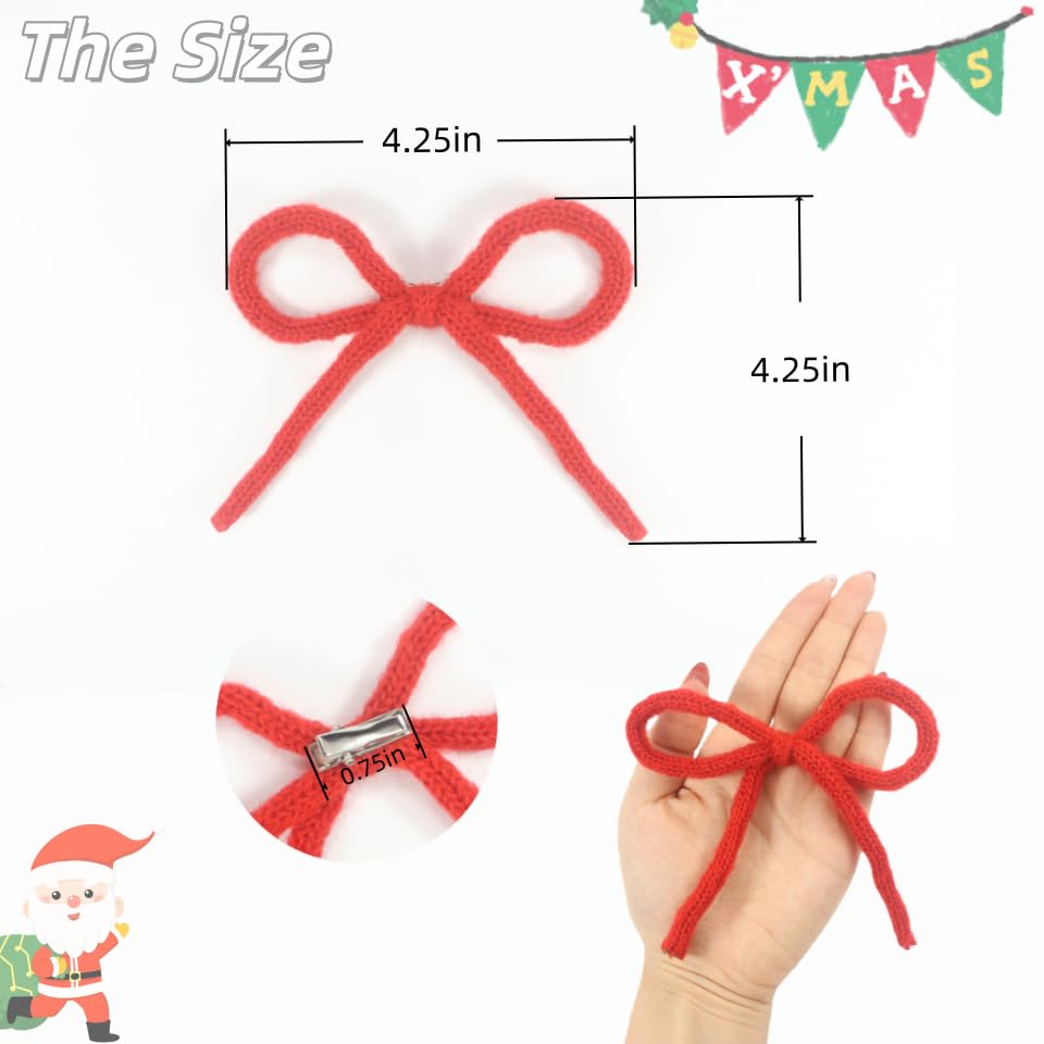 2 piezas Pinzas de Pelo con Lazo de Cuerda Tejida Roja para Mujer, Clips de Pelo con Lazo para Cabello Delgado y Grueso, Accesorios Antideslizantes para Estilo Navidad Año Nuevo Cumpleaños Uso Diario Escolar miniatura 4