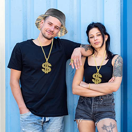 7 Pcs 80S/90S Hip Hop Costume Kit, Cool Rapper Costume Outfits Accessories For 80S/90S Theme Party, Bucket Hat Sunglasses Dollar Sign Chain Ring Earring Inflatable Radio Chain Bracelet #TOP3
