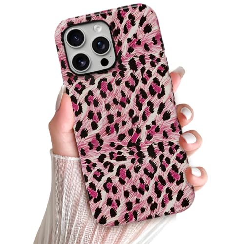 Skyseaco Compatible with iPhone 15 Pro Max Case Cute Leopard Print Phone Case for Women Girl Shockproof Soft TPU and Hard PC Double Layer Protective Cover, Pink Leopard