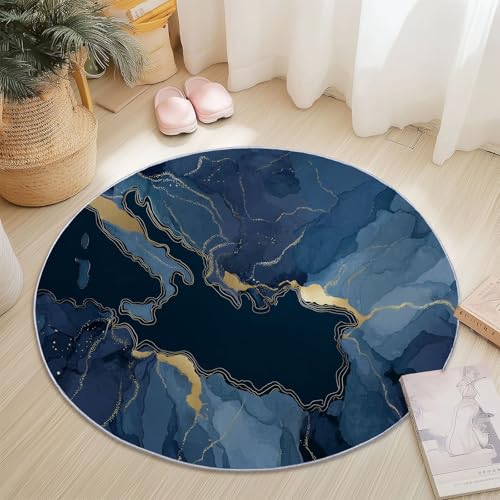 Genérico Alfombras Redondas Antideslizante 90 cm, Franela Suave Pelo Corto Alfombra Redonda Abstracto Minimalista Mapa De Isla Imprimir para Dormitorio Sala de Estar Decoración del Hogar, Azul Oscuro