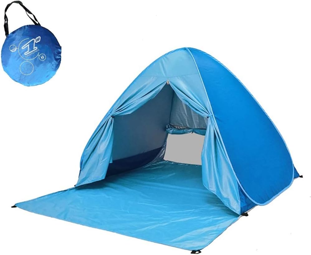 Voniry Automatic Portable Pop Up Beach Tent Well-ventilated Outdoor Anti UV Sun Shelter with Zipper Door for Kids and Family in Beach Garden Camping Fishing Picnic Hiking (2~3 person) Blue