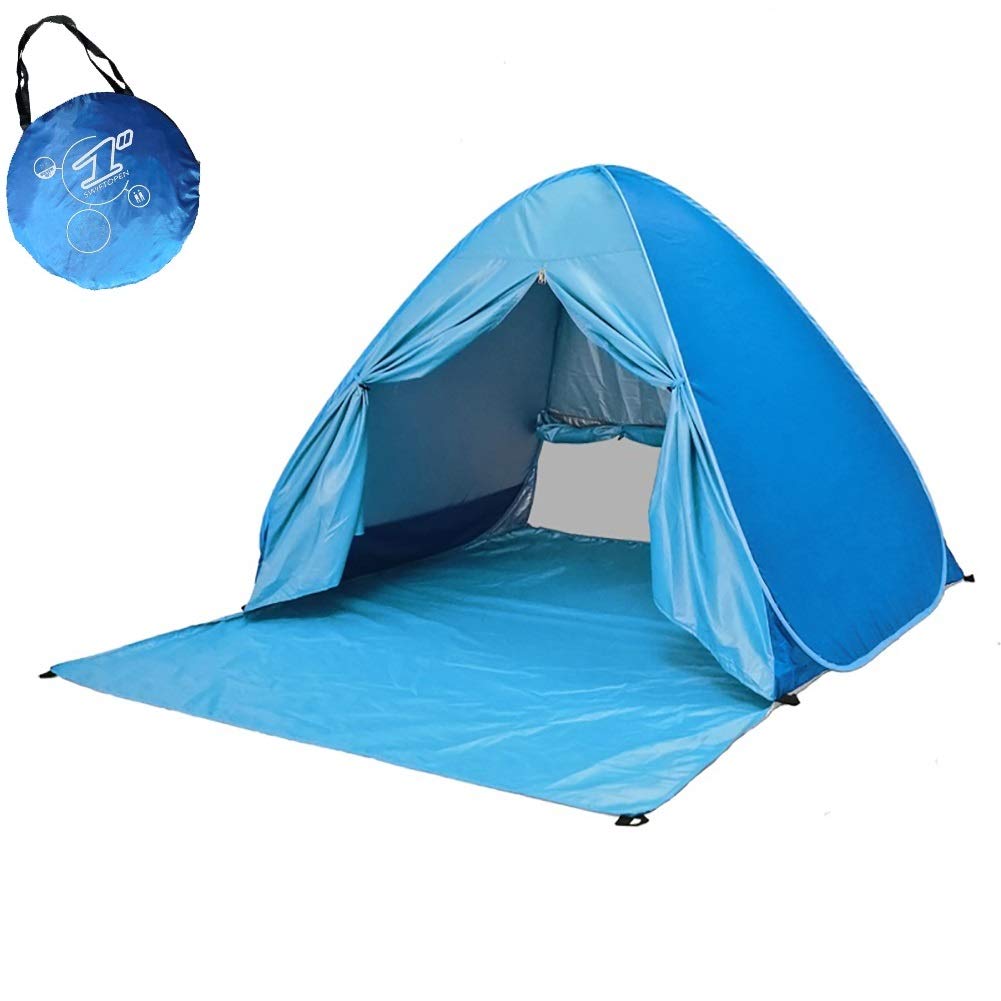 Voniry Automatic Portable Pop Up Beach Tent Well-ventilated Outdoor Anti UV Sun Shelter with Zipper Door for Kids and Family in Beach Garden Camping Fishing Picnic Hiking (2~3 person) Blue