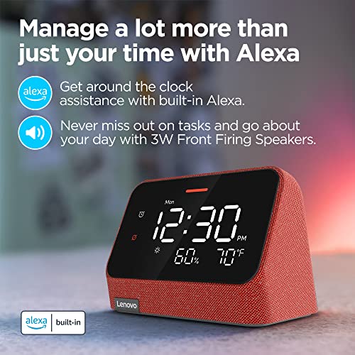 Lenovo Smart Clock Essential with Alexa Built-in (Clay Red) - Image 2