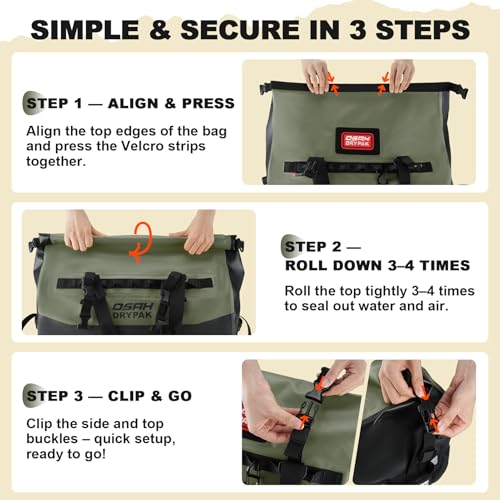 Image of OSAH DRYPAK Waterproof Duffel Bag 25L /40L /60L - Heavy-Duty Motorcycle Tail Bag, Roll-Top Dry Bag for Travel, Camping, Boating, Kayaking, Outdoor Adventure