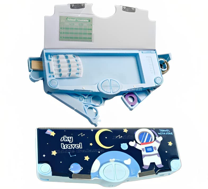 Image of LONGMIRE Plastic Space Theme Multi Functional Magnetic Pencil Box For Kids Boys & Girls Return Gifts (Multicolor)