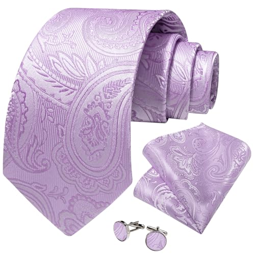 Image of DiBanGu Mens Paisley Tie Set Silk Woven Jacquard Necktie and Pocket Square Cufflinks Gift Set for Wedding Bussiness