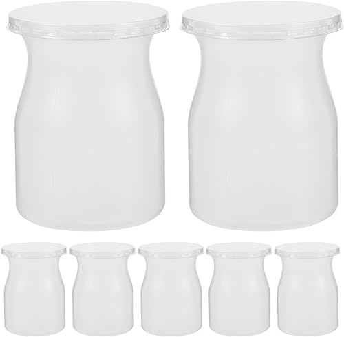 UPKOCH Juego de 20 tarros de vidrio transparente con tapas, recipientes de plástico para yogur, tazas de postre, tarros de pudín, mousse, helado,