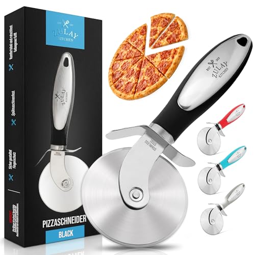 Zulay Kitchen Pizzaschneider aus Edelstahl Pizzarad Ø 7 6 cm scharfe Klinge Pizzaroller rutschfester ergonomischer Griff mit Fingerschutz spülmaschinengeeignet Pizza Cutter mit Aufhängeloch