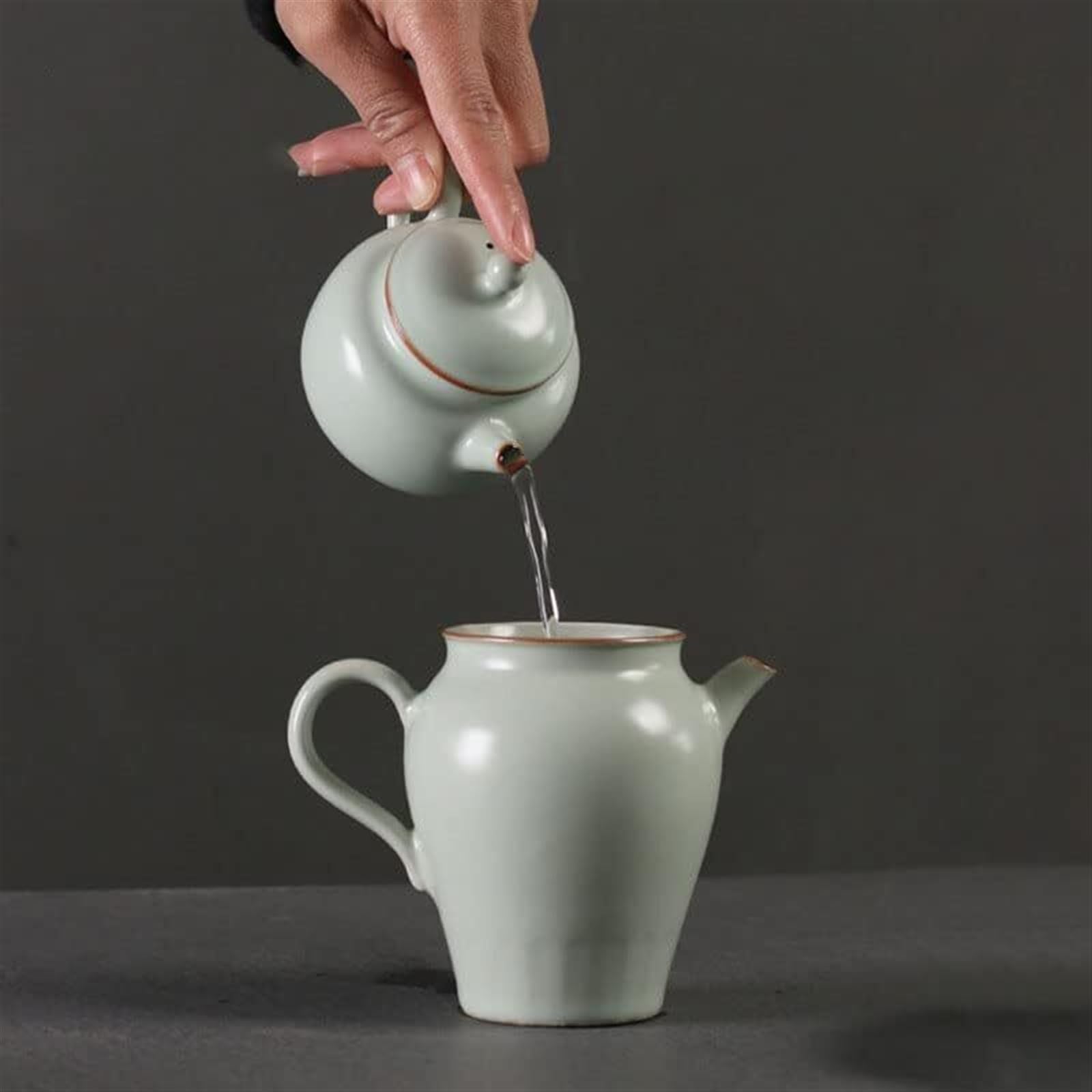Teiera da Fornello Teiera Cinese Tradizionale RU Kiln Teiera Fatta A Mano Teiera Portatile in Ceramica Bollitore per tè(Green-a)
