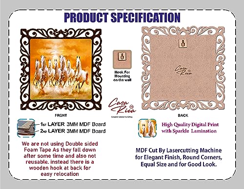 Image of Casa Rica Photo Frame Painting Wall Hanging home decoration for Wall, Living /Bed Room, Lobby(12inch x12inch) Laser Cut(Multicolor) (Seven Running Horses)