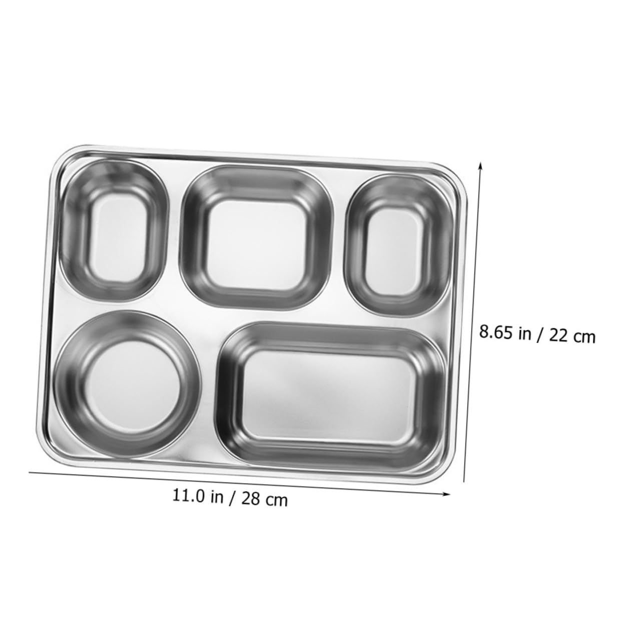 Assiettes Divisées Rectangulaires 3 Pièces en Acier Inoxydable Argenté