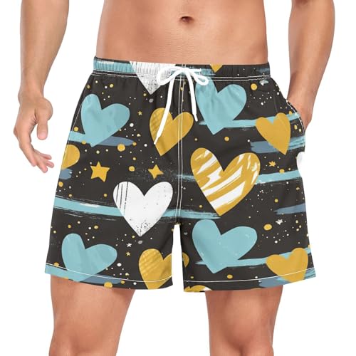 Short de bain homme à rayures et cœurs maillot séchage rapide