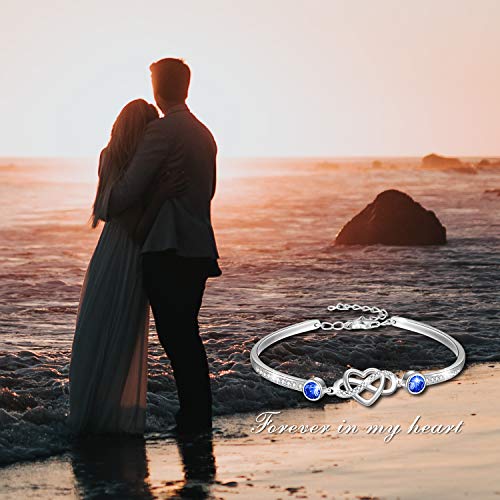 Image of AOBOCO 925 Sterling Silver Infinity Endless Love Heart Birthstone Bangle Bracelet - I Love You Forever Series Adjustable 6-8 in Bracelet with Crystals from Austria Romantic Birthday Jewelry Gift for Women Wife Girlfriend