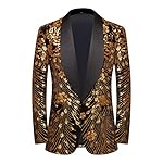 Pyiujtr Men's Sequins Velvet Shawl Lapels Stage Party Prom Wedding Dinner Suit Jacket Blazer
