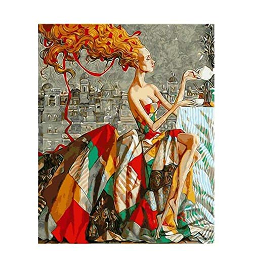 DIY pintura para Adultos - Chica de pelo largo - pintura al leo de lienzo Los adultos y los nios usan pinceles y pintura para pintura artstica, regalos creativos - 40x50cm (Sin marco)