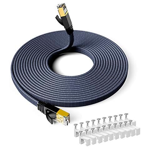 Snowkids 8M Ethernet Cable 25FT, [New Version] Braided Flat Cable Anti Break, High Speed Patch Network Cable for LAN Compatible with PC, Game Console, Modem, Router, Smart TV, Patch Panel Cover