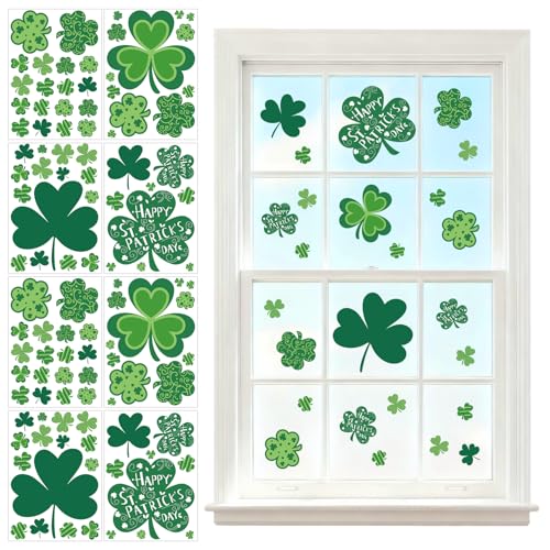 106 PCS St Patricks Day Window Clings 8 Sheets Reusable Static Cling Stickers for Glass Window No Glue Saint Patricks Decor for Home Office School Kids Gifts