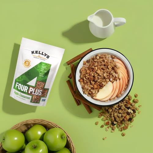 Image of Kelly's Four Plus Granola Cereal | Apple Cinnamon Healthy Granola for Yogurt | Hand Made Snacks for Breakfast - 12 oz (Pack of 4)