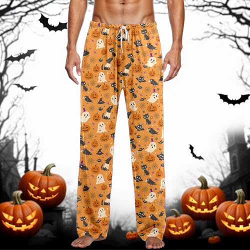Halloween Pajama Pants Men Funny Pumpkin Ghost Print Loose Fit Elastic Drawstring Unisex Pjs Pant 2026 - image 2