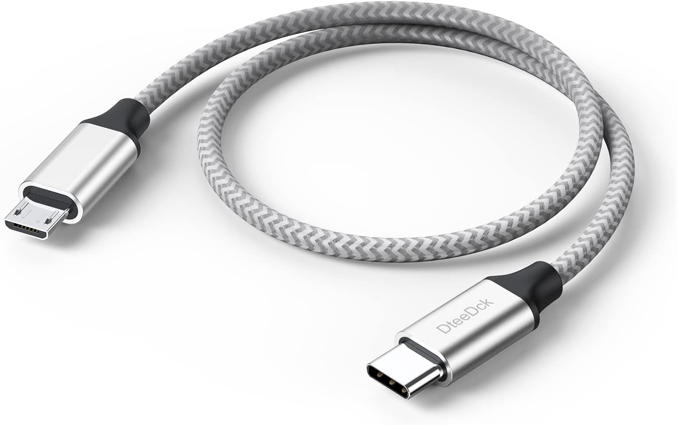 USB C to Micro USB Cable 1ft, 16W Charging & 480Mbps Data Transfer USBC Type C to MicroUSB Cord Braided Male to Male USB-C 2.0 30.5cm for Old Android Phone Kindle PS4 Xbox One and More