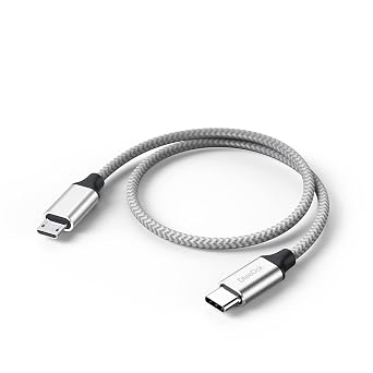 USB C to Micro USB Cable 1ft, 16W Charging & 480Mbps Data Transfer USBC Type C to MicroUSB Cord Braided Male to Male USB-C 2.0 30.5cm for Old Android Phone Kindle PS4 Xbox One and More