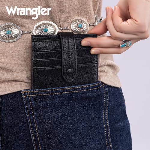 Image of Montana West X Wrangler Small Black Wallet for Woman Ladies Girls Slim Thin Bifold Card Cases & Money Organizers RFID Lining and Zipper Coin Pocket