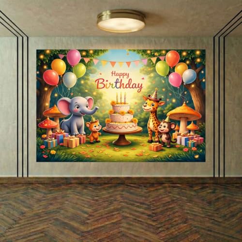 Image of Happy Birthday Theme Backdrop Banner 5x7 ft - Digital Print Cloth Background, Reusable Birthday Party Wall Decoration for Girls, Photo Booth & Stage Decor (BD 18)