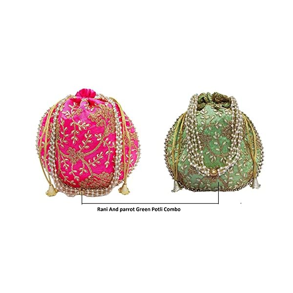 Potli bag (Pack of 2 Potli) Rani and Parrot Green Matka Designer handbags for Women wedding party and Return gift potli bags for party accessories - Image 7