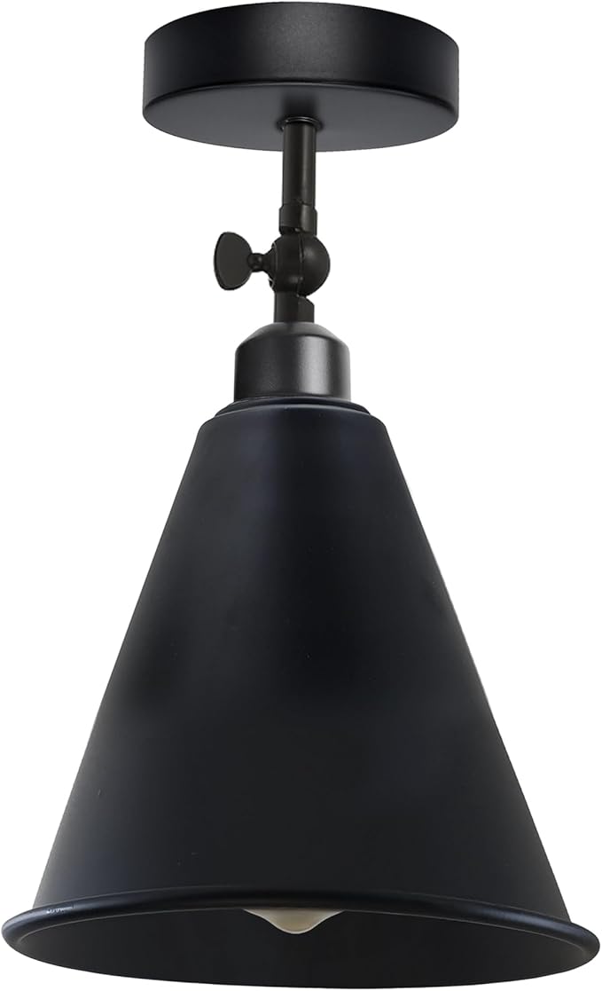 DC VOLTAGE DC Voltage Retro Stijl Semi-Flush Mount Plafondlamp, Hoek Verstelbare Vintage Industriële Dicht bij Plafond E27 Hal lamp voor Trap Slaapkamer Keuken Badkamer + Gratis Lamp (Zwart 18cm)