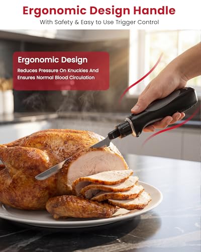 Image of New Upgrade Cordless Electric Knife,Serrated Blade Knife for Turkey, Meat Slicing, Fillet, Bread, Ergonomic Design Cutting Knifes with Comfortable Contoured Grip, USB-C Rechargeable, Easy-Slice,Black