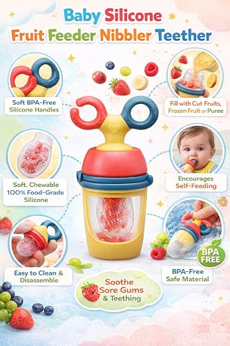 Image of Baby Skin Care Powder Talcum Puff Case Cum Container Box With Fruit Feeder Nibbler Teether For Babies /Kids /Toddler /New Born BPA Free (PATTERN 41)