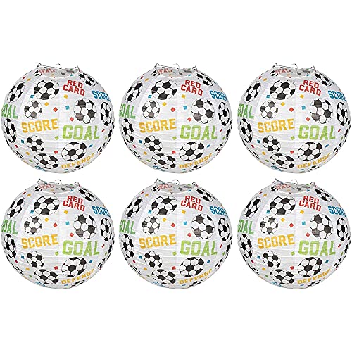 Sustainable Greetings Juvale 6-Pack Hanging Paper Soccer Lanterns for Kids Birthday Party Decorations and Sport Theme Parties, 11 Inches - Soccer Centerpieces for Table
