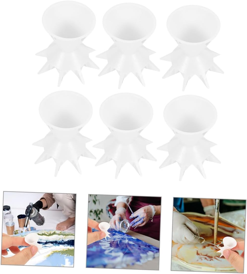 TOKIDNY 6pcs White Paint Pouring Cups Silicone Fluid Cups for DIY Art Painting Supplies with Funnel Design for Precision Mixing and Pouring