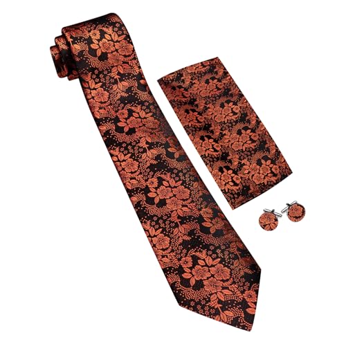 Image of Barry.Wang Men Tie Set Floral Paisley Silk Necktie Pocket Square Cufflinks Formal Wedding Party Business