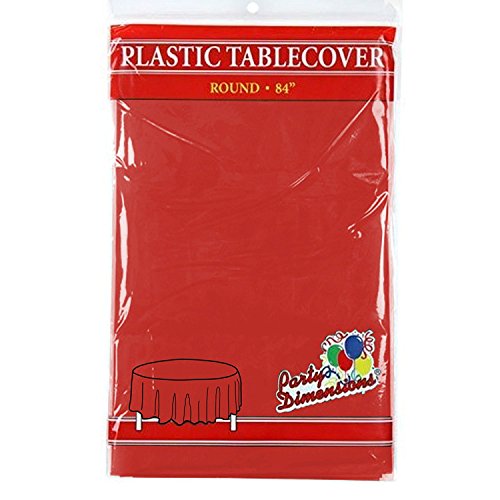Red Round Plastic Tablecloth - 4 Pack - Premium Quality Disposable Party Table Covers for Parties and Events - 84 - By Party Dimensions