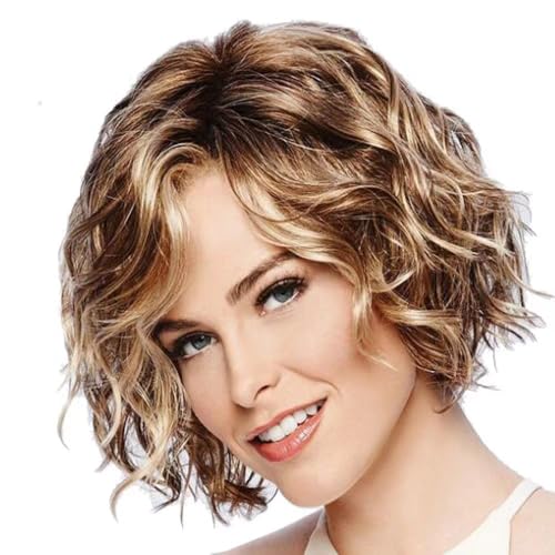 Pelucas De Pelo Bob Rizado Ondulado Corto Rubio Para Mujer Peluca De Disfraz De Fiesta Diaria De Moda Sintética De Aspecto Natural Con Gorro De Peluca