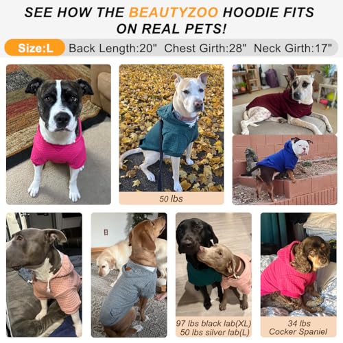 Image of BEAUTYZOO Dog Hoodies Sweater for Large Dogs,Waffle‑Like Laminated Pet Coat | Warm Dog Sweatshirt with Pocket & Leash Hole,Pullover Clothes for Girl Boy Dogs,Stretchy & Easy‑On‑Off,Labrador & Great Danes